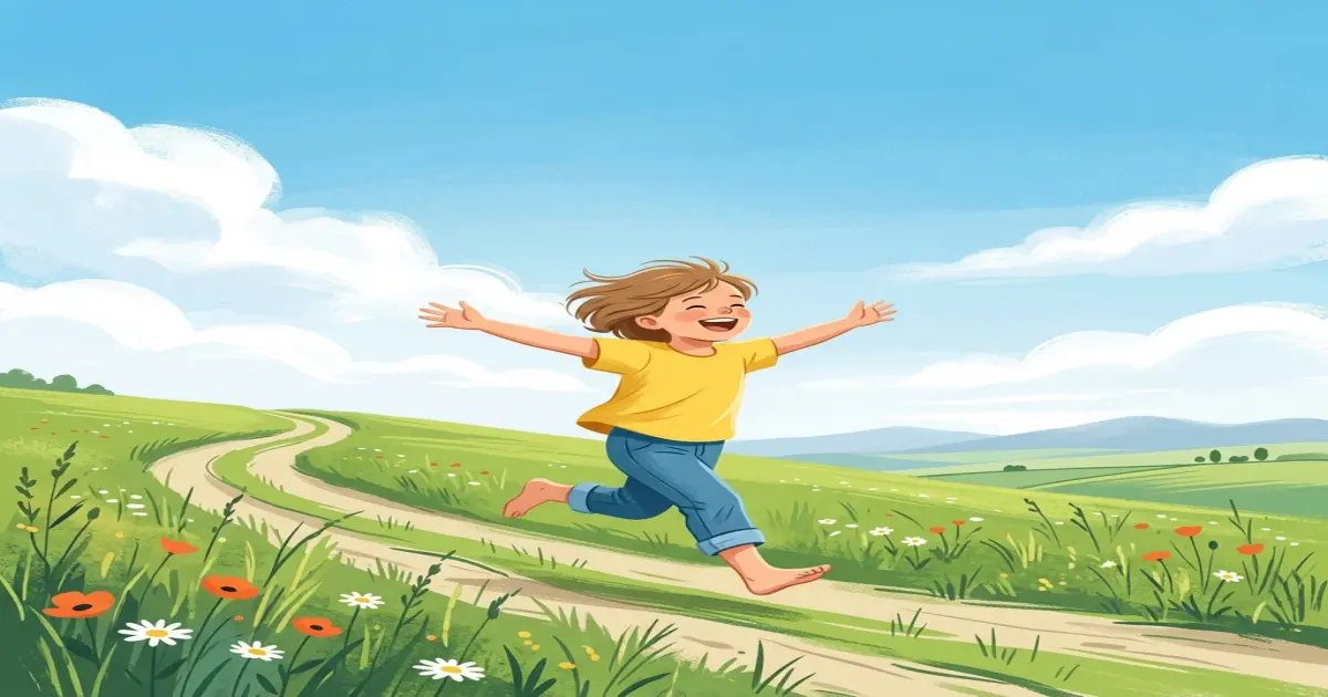 A child running freely on a grassy hill under a blue sky, representing freedom and choosing a different path.